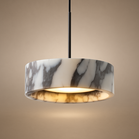 Suspension Cylindre Marbre Blanc Minimaliste Design - Chambre Salon Cuisine — Kyoto