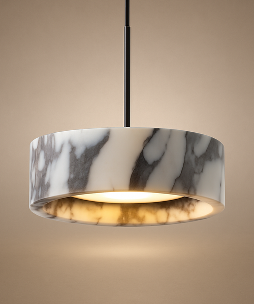 Suspension Cylindre Marbre Blanc Minimaliste Design - Chambre Salon Cuisine — Kyoto