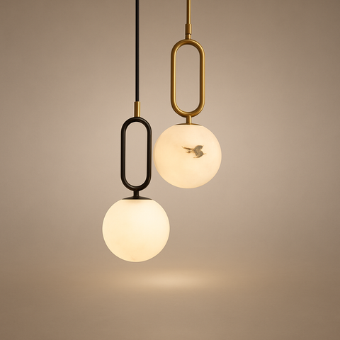 Suspension Dôme Bois Naturel et Métal Bicolore Nordique Design - Cuisine Chambre Salon — Positano