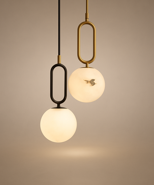 Suspension Dôme Bois Naturel et Métal Bicolore Nordique Design - Cuisine Chambre Salon — Positano