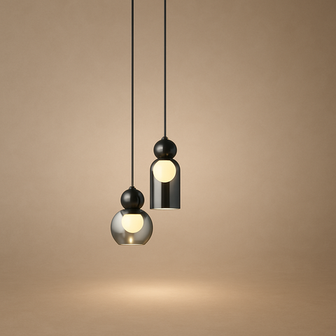 Suspension Cylindre Verre Fumé et Métal Noir - Chambre Salon Cuisine — Denebola