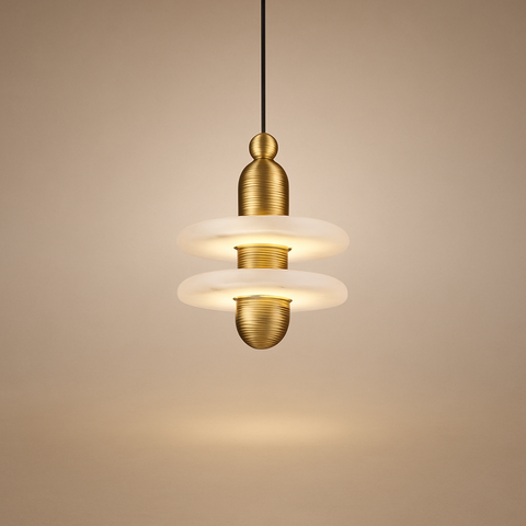 Suspension Cylindre Laiton et Marbre Blanc Art Déco - Chambre Salon Cuisine — Arabella