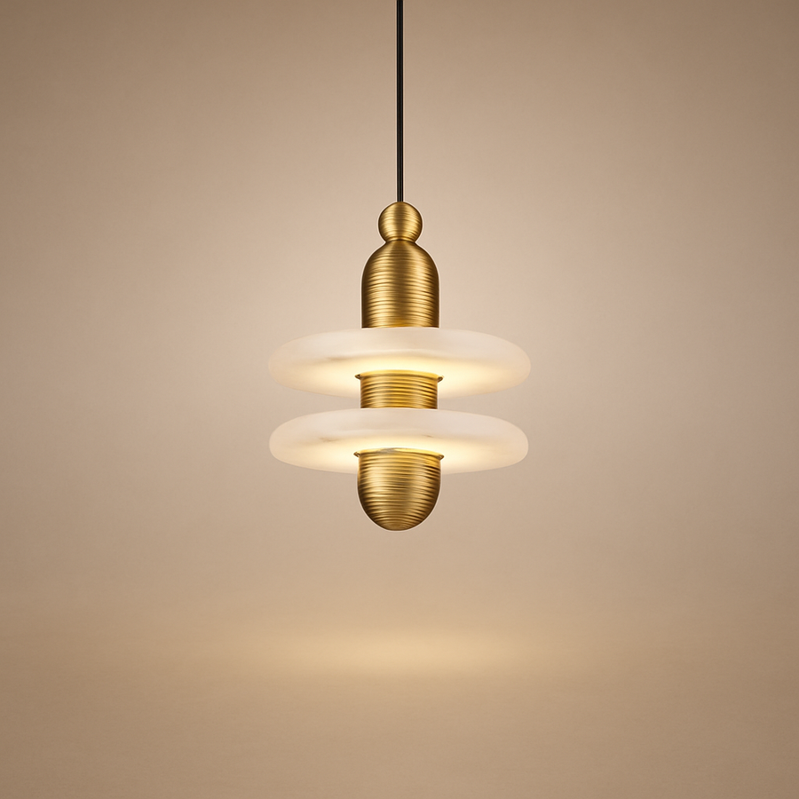 Suspension Cylindre Laiton et Marbre Blanc Art Déco - Chambre Salon Cuisine — Arabella