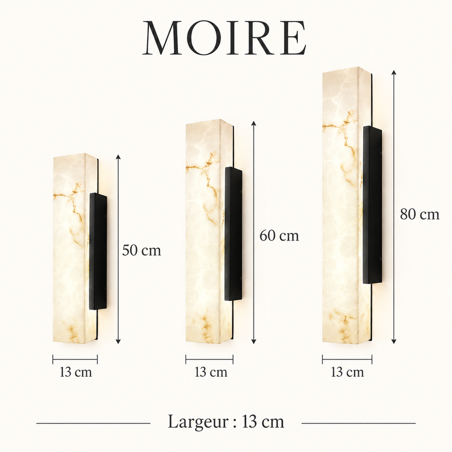 Moire — hauteurs 50, 60 et 80 cm ; largeur 13 cm
