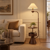 Nexus — lampadaire à abat-jour plissé et tablettes — brun
