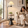 Nexus — lampadaire à abat-jour plissé et tablettes — noir