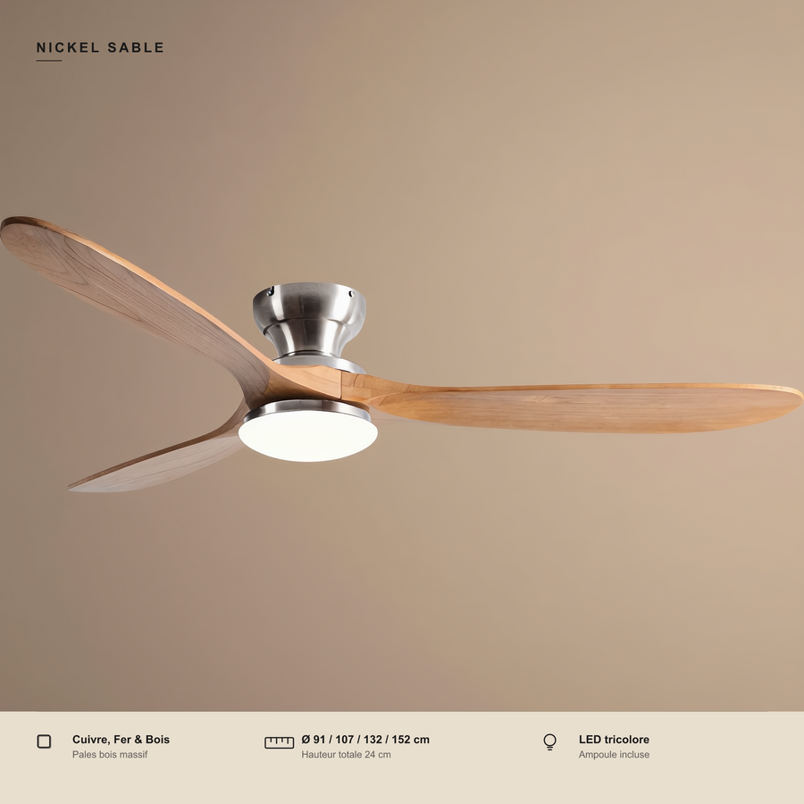 Ventilateur de Plafond Bois Massif avec Éclairage LED