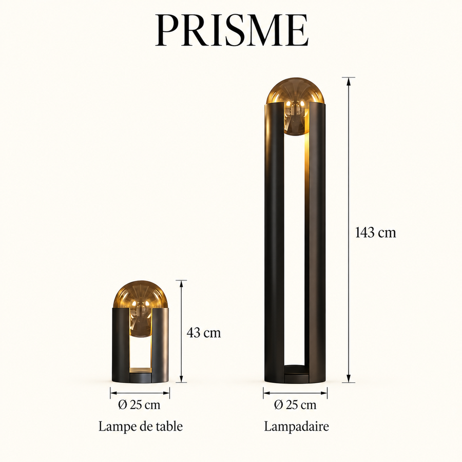 Prisme ambre — comparaison43 et143 cm, diamètre25 cm