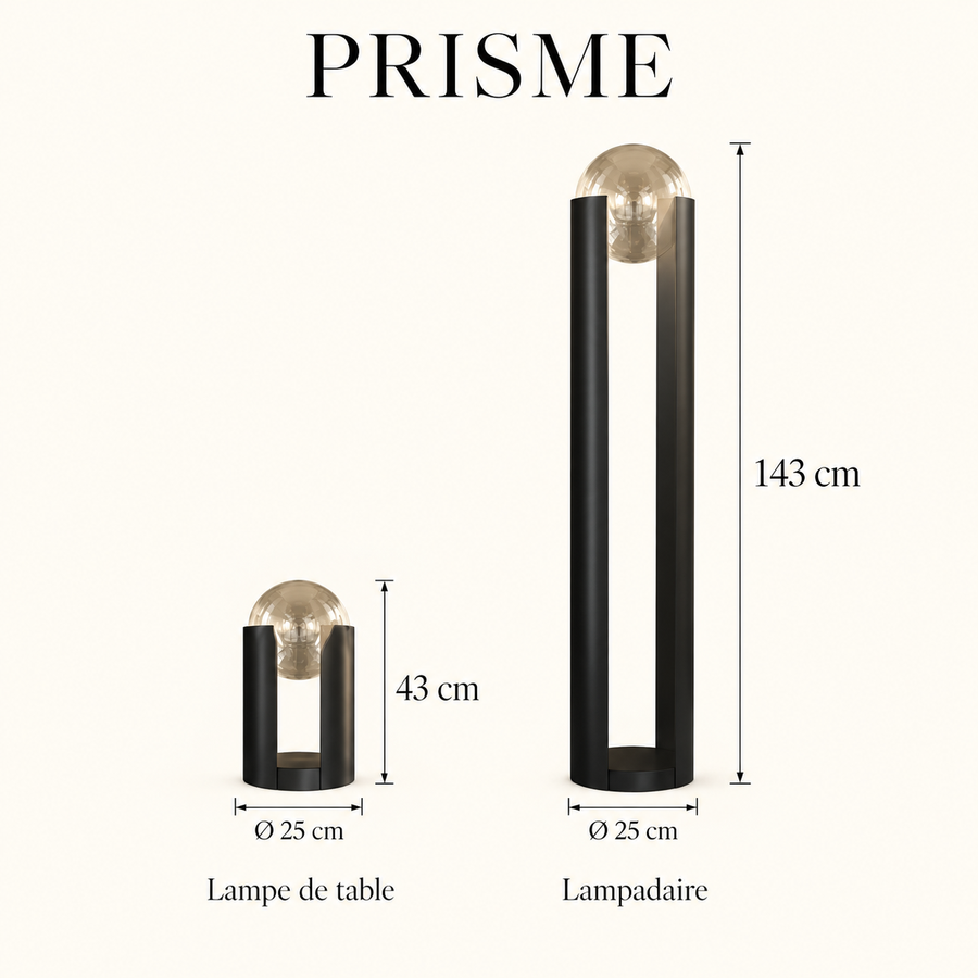 Prisme transparent — comparaison43 et143 cm, diamètre25 cm