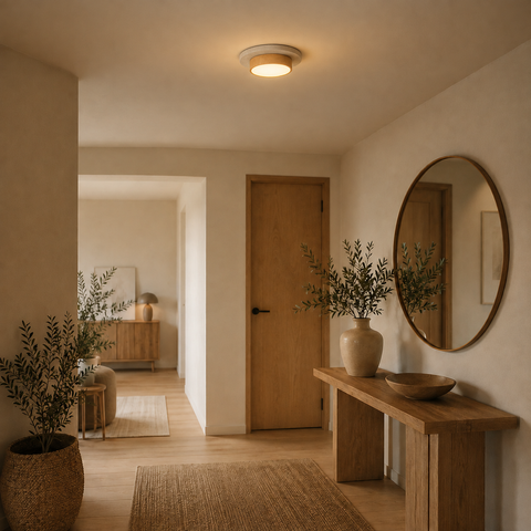 Quantum Ø22 cm — bois clair en entrée, échelle corrigée