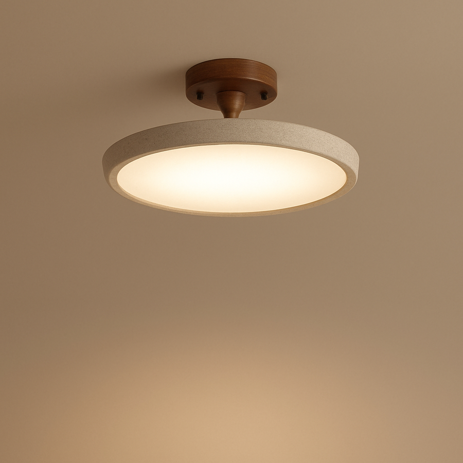 Plafonnier Anneau Bois Naturel et Métal Noir - Salon Chambre Salle à Manger — Canopus