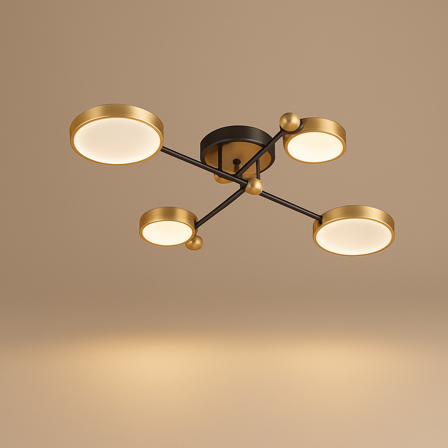 Lustre Plafonnier Anneaux Métal Noir et Laiton Épuré Design - Salon Salle à Manger — Soleo