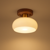 Plafonnier Dôme Verre Opalin et Bois Noyer - Salon Chambre Salle à Manger — Calotte