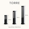 Torre — dimensions 40, 60 et 80 cm, corps Ø10 cm, pied Ø15 cm